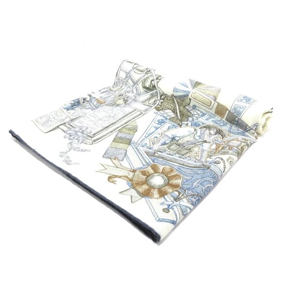 Auth HERMES Carres 140/Carre Geant - White Ardoise Etoupe Cashmere Silk Scarf - Picture 1 of 5